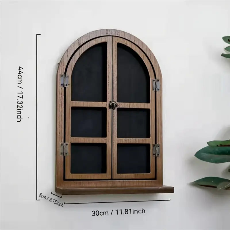 Window-Inspired Solid Wood Wall-Mounted Shelf – Multifunctional Blackboard, Ideal for Home Decor