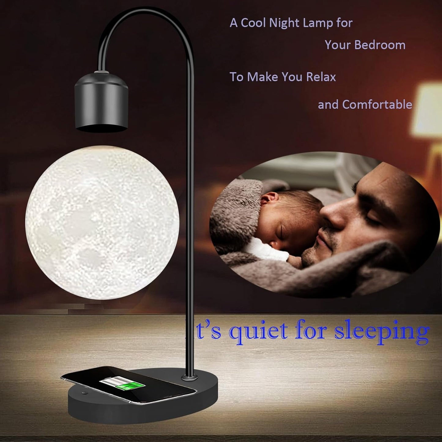 Magnetic Levitating Moon Lamp: LED Night Light with Wireless Charging