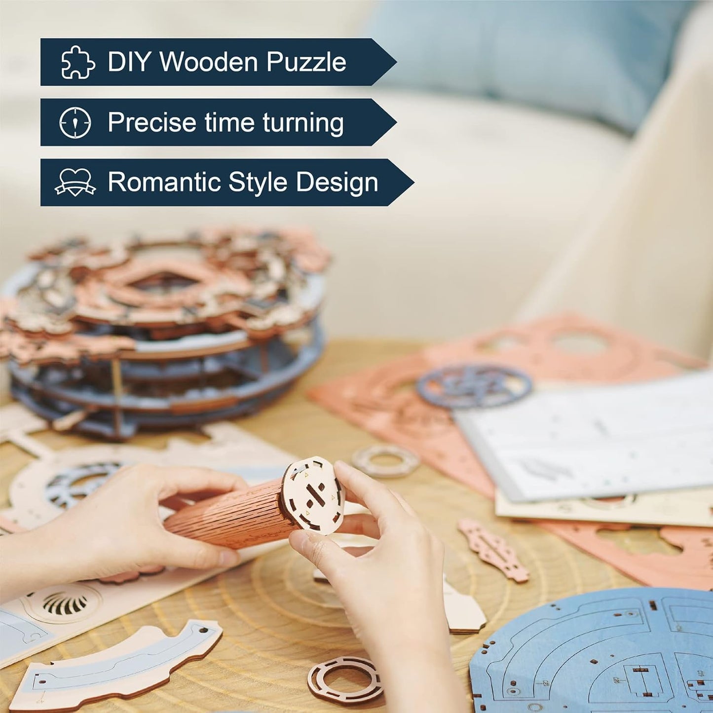 12" Vintage Wooden Pendulum Clock - 3D Puzzle Kits