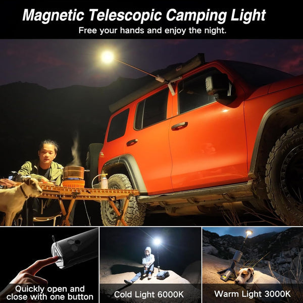 Telescopic Camping Lantern with Collapsible Magnetic Tripod Base & IPX7 Waterproof Design