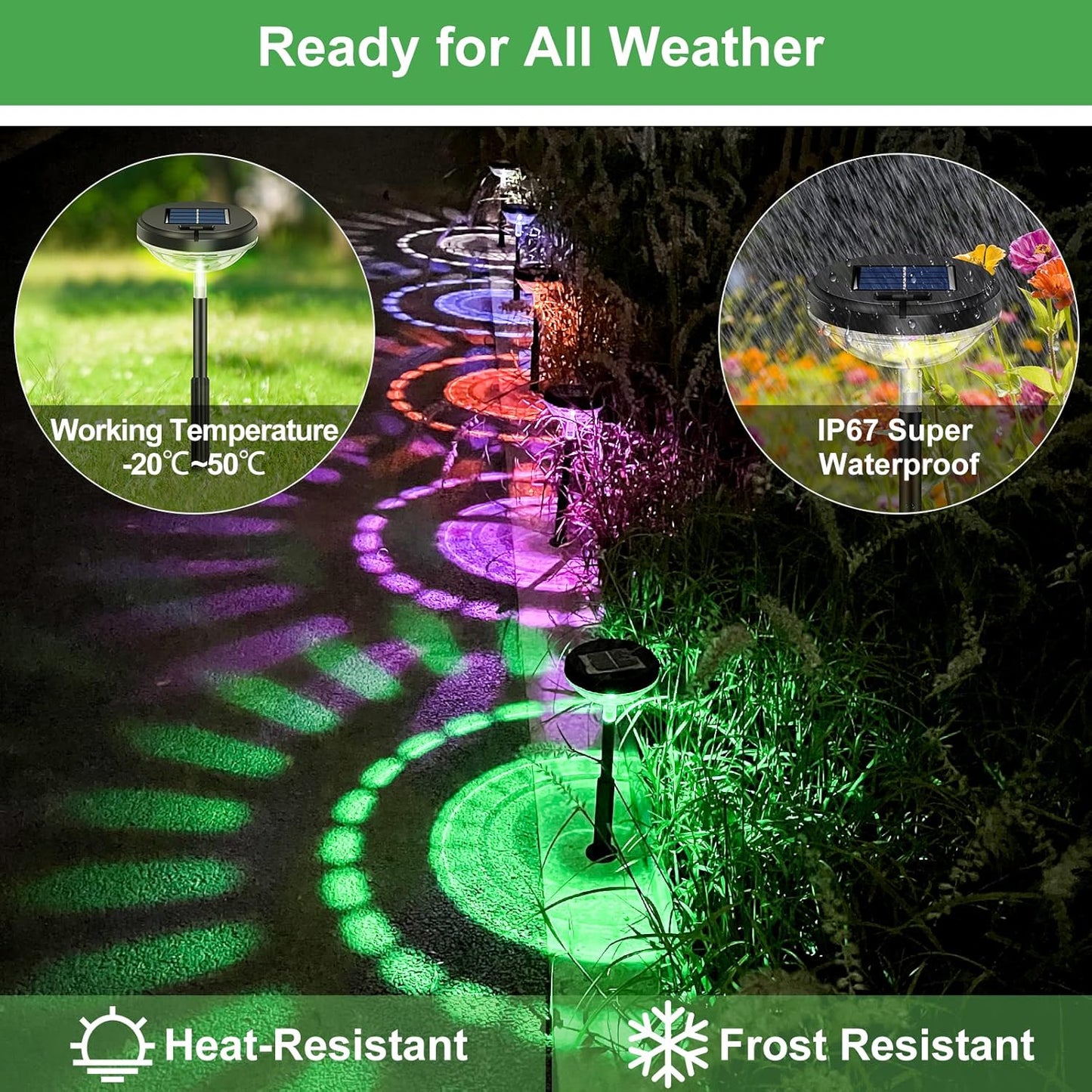 Outdoor Solar Pathway Lights: Multicolor & Warm White LED, IP67 Waterproof