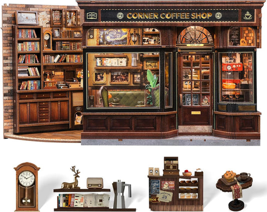 3D Wooden Puzzle Coffee Shop Kit - Bookshelf Decor