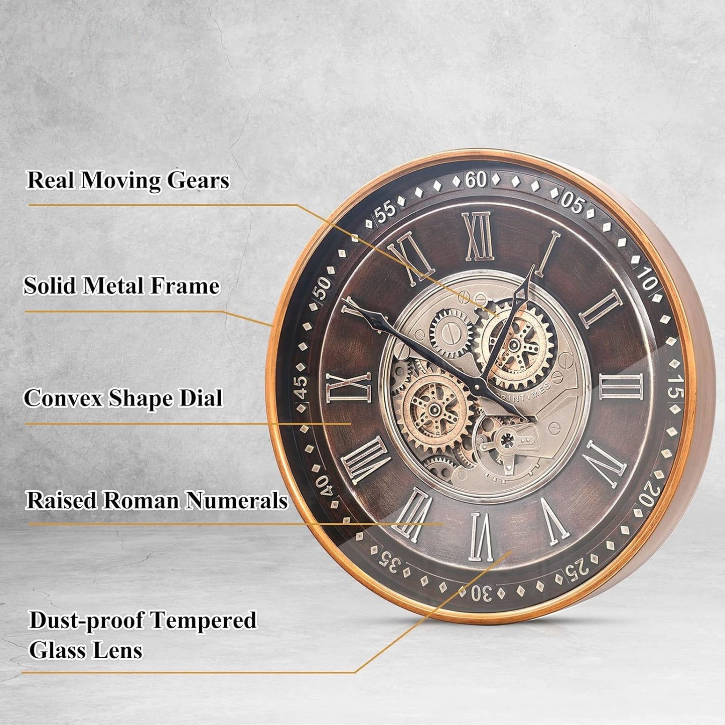 24-Inch Steampunk Metal Wall Clock with Real Moving Gears