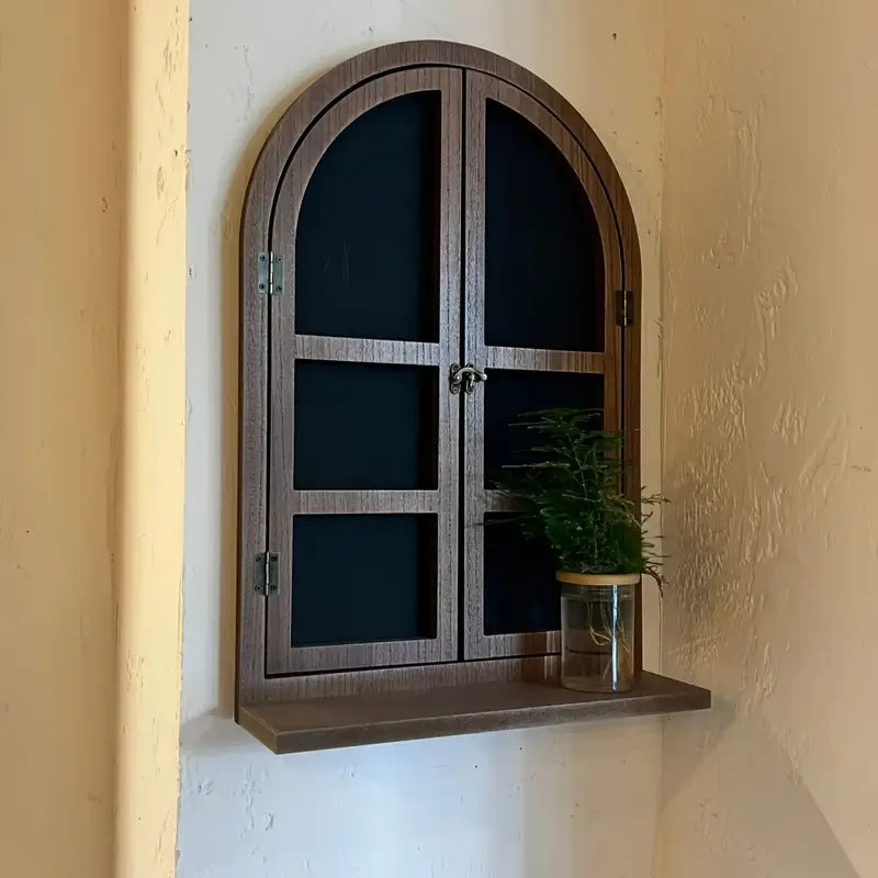 Window-Inspired Solid Wood Wall-Mounted Shelf – Multifunctional Blackboard, Ideal for Home Decor