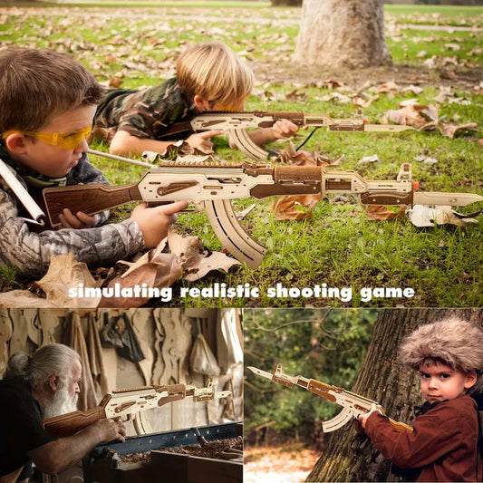 Assault Rifle Model: 3D Wooden Puzzle, DIY Craft Kit