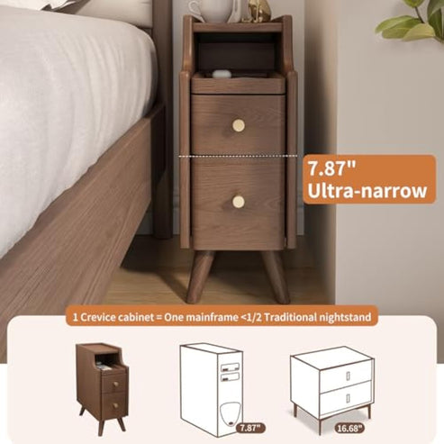Solid Wood Nightstand with Drawer - Small Bedside Table for Bedroom