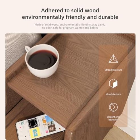 Solid Wood Nightstand with Drawer - Small Bedside Table for Bedroom