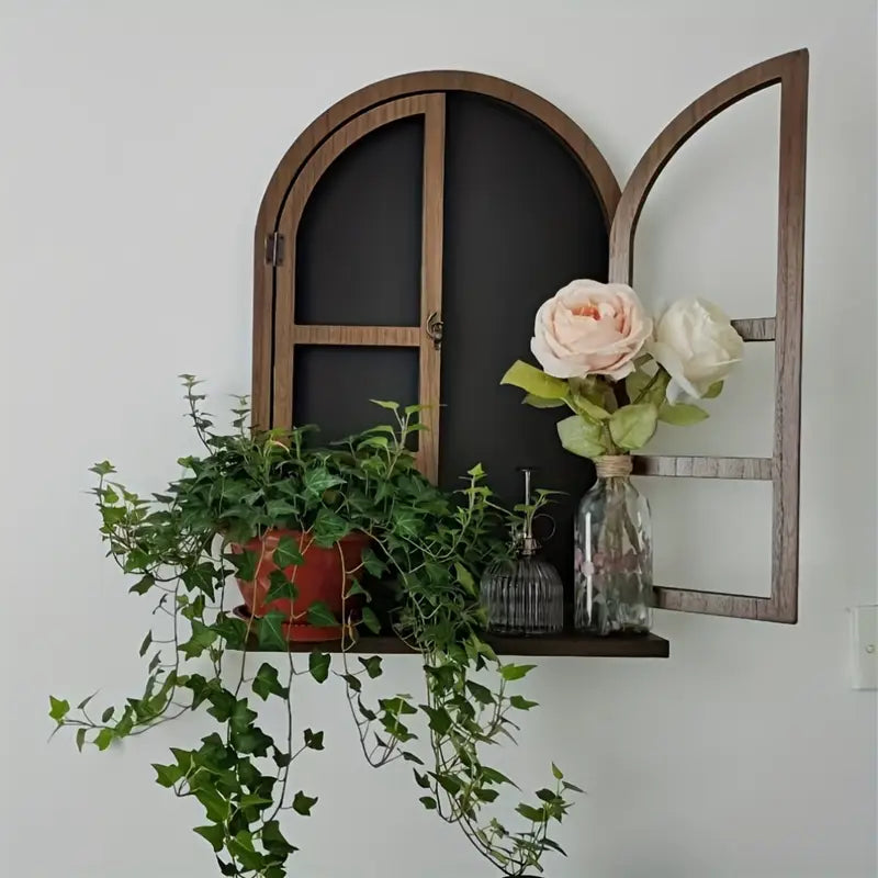 Window-Inspired Solid Wood Wall-Mounted Shelf – Multifunctional Blackboard, Ideal for Home Decor
