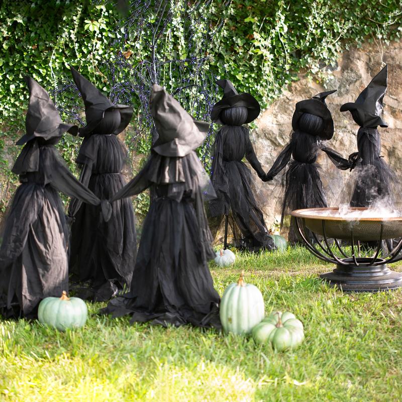 4.9 FT Light Up Witch Stakes (Set of 3) – Halloween Outdoor Decoration