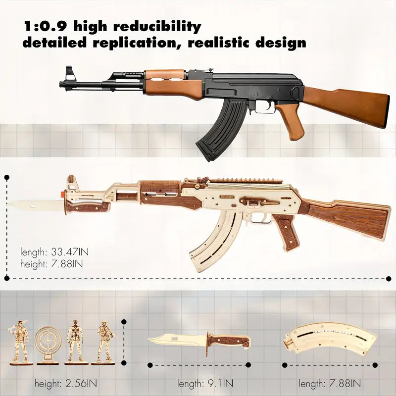Assault Rifle Model: 3D Wooden Puzzle, DIY Craft Kit