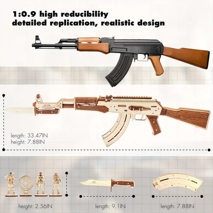 Assault Rifle Model: 3D Wooden Puzzle, DIY Craft Kit