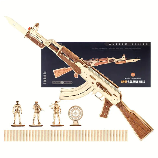 Assault Rifle Model: 3D Wooden Puzzle, DIY Craft Kit