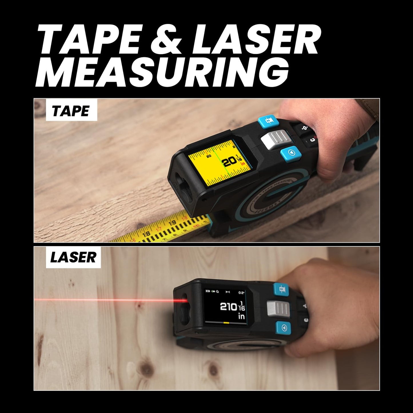3-in-1 Digital Tape Measure, 330Ft Laser Measurement Tool & Auto Lock Tape