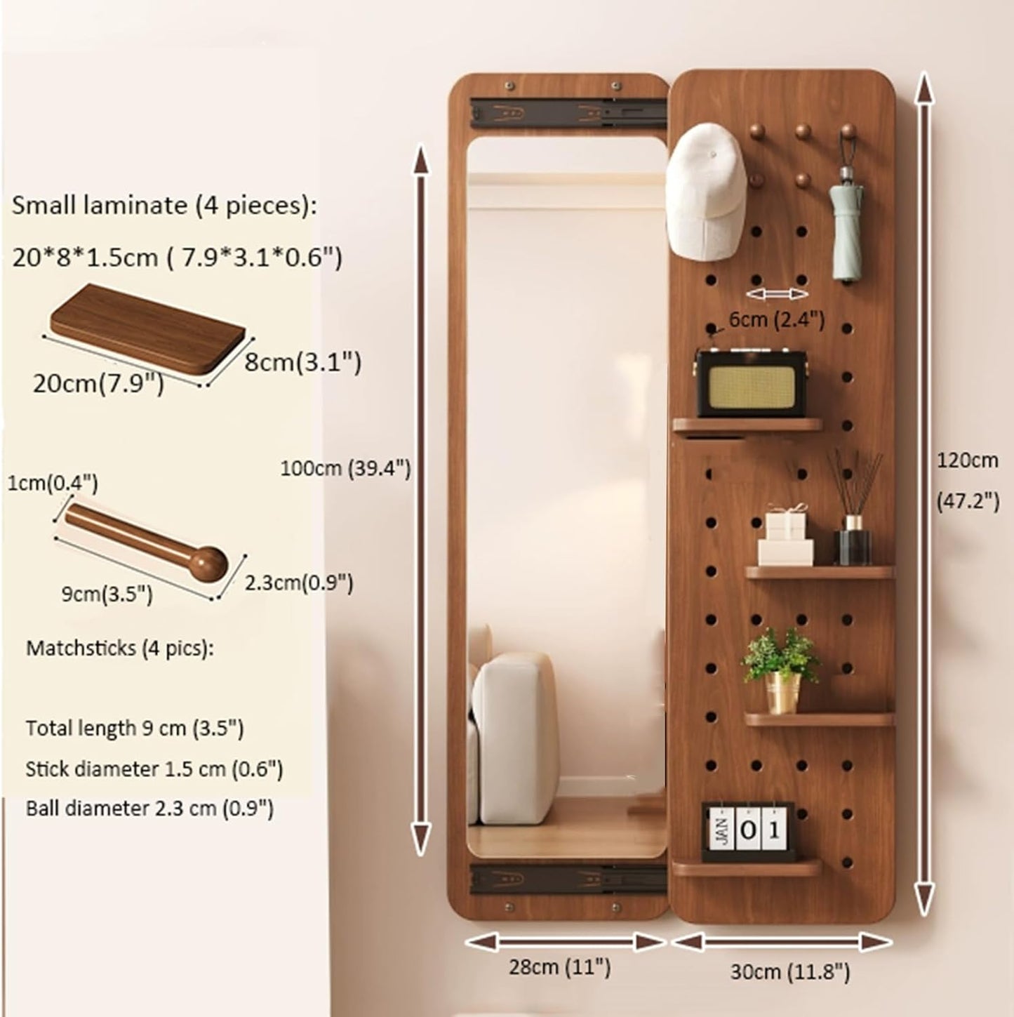 Wall-Mounted Pegboard with Hidden Full-Length Mirror - 🔥 Last Day 49% OFF