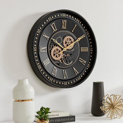 24-Inch Steampunk Metal Wall Clock with Real Moving Gears