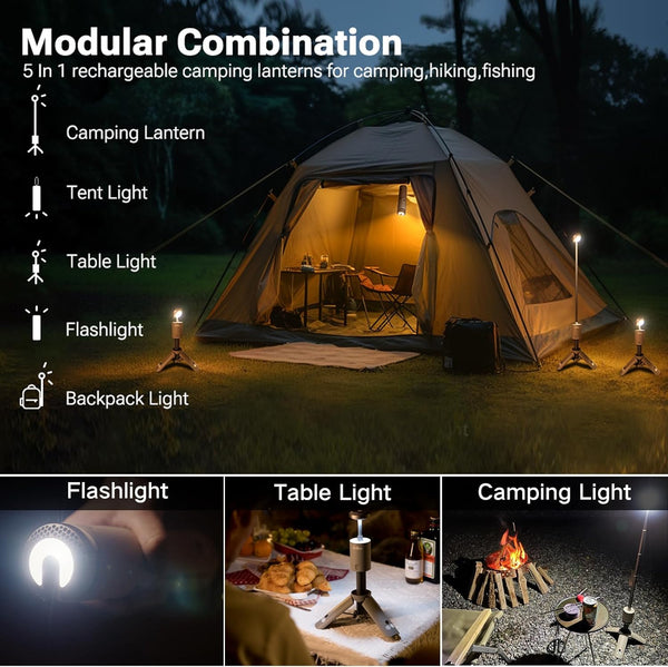 Telescopic Camping Lantern with Collapsible Magnetic Tripod Base & IPX7 Waterproof Design
