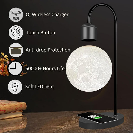 Magnetic Levitating Moon Lamp: LED Night Light with Wireless Charging