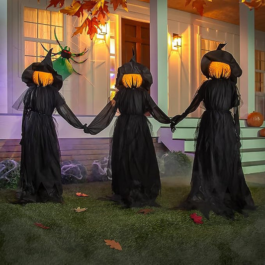 4.9 FT Light Up Witch Stakes (Set of 3) – Halloween Outdoor Decoration