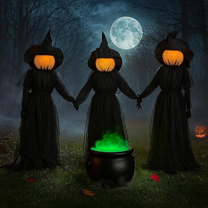 4.9 FT Light Up Witch Stakes (Set of 3) – Halloween Outdoor Decoration