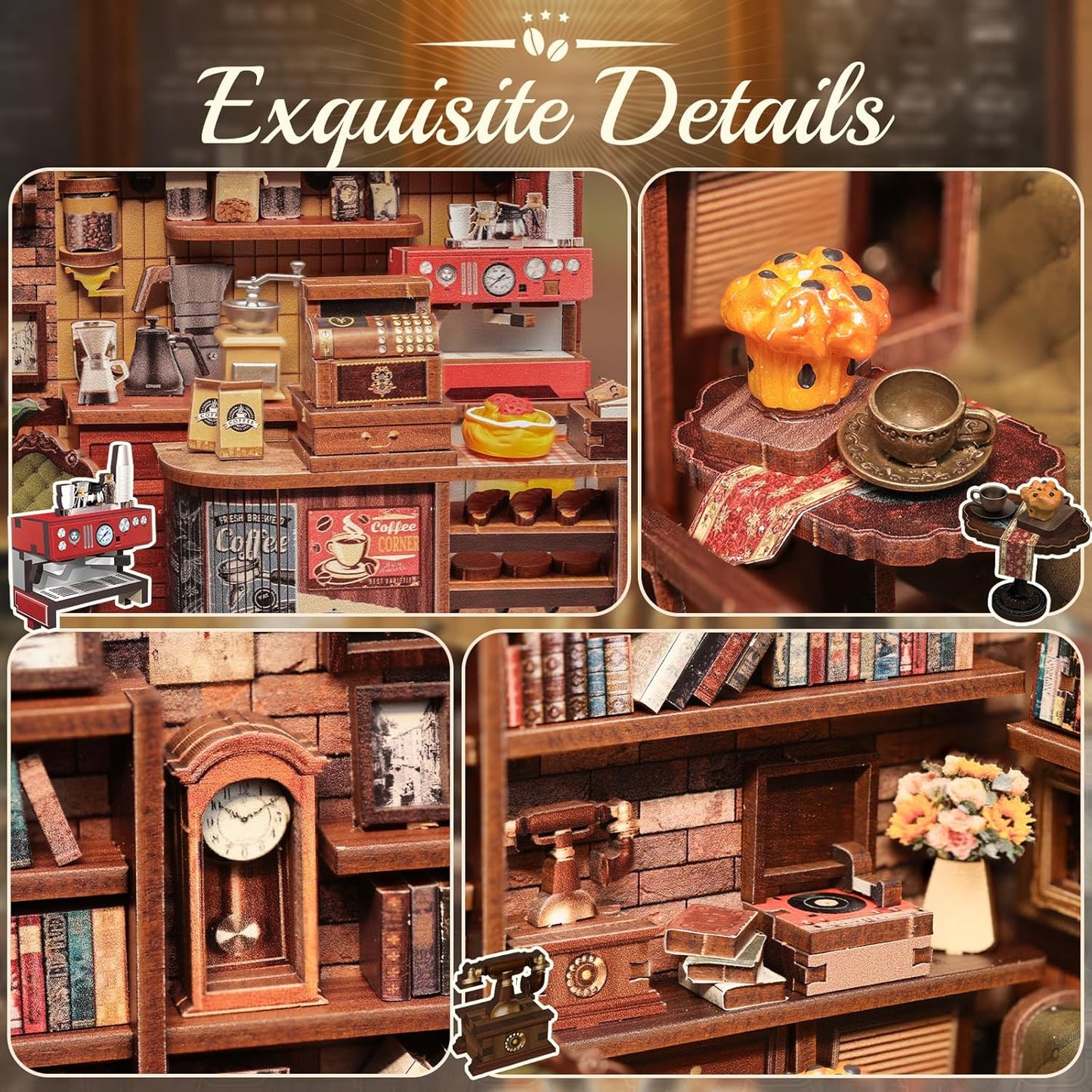 3D Wooden Puzzle Coffee Shop Kit - Bookshelf Decor
