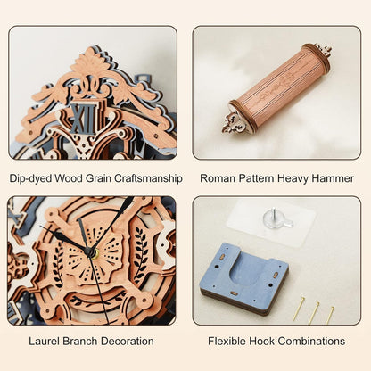 12" Vintage Wooden Pendulum Clock - 3D Puzzle Kits