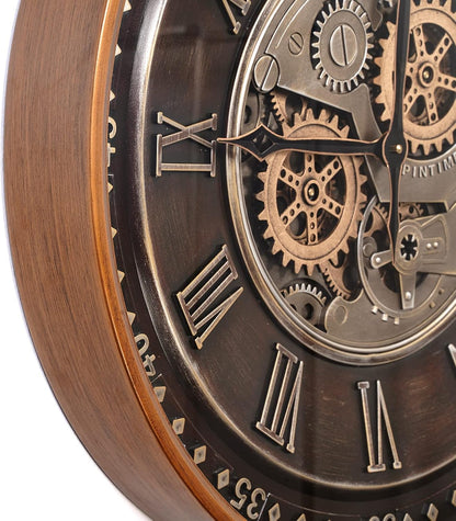 24-Inch Steampunk Metal Wall Clock with Real Moving Gears