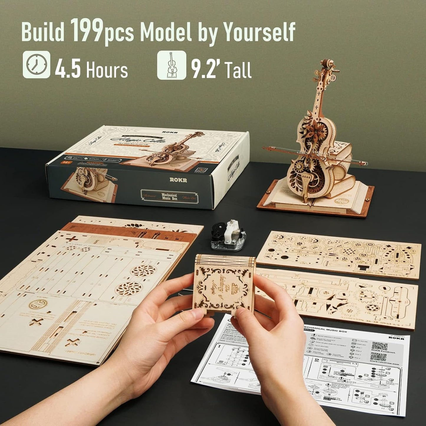 3D Wooden Cello Model Kit – Music Box & Puzzle