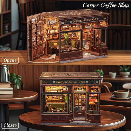 3D Wooden Puzzle Coffee Shop Kit - Bookshelf Decor
