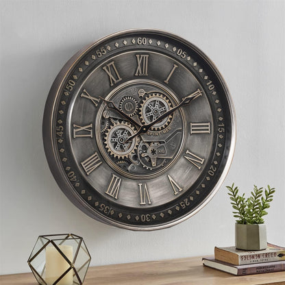 24-Inch Steampunk Metal Wall Clock with Real Moving Gears