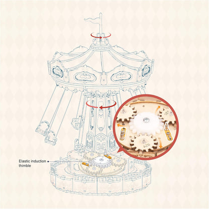 3D Wooden Music Box Puzzle Kit: Rotating Swing Ride with LED