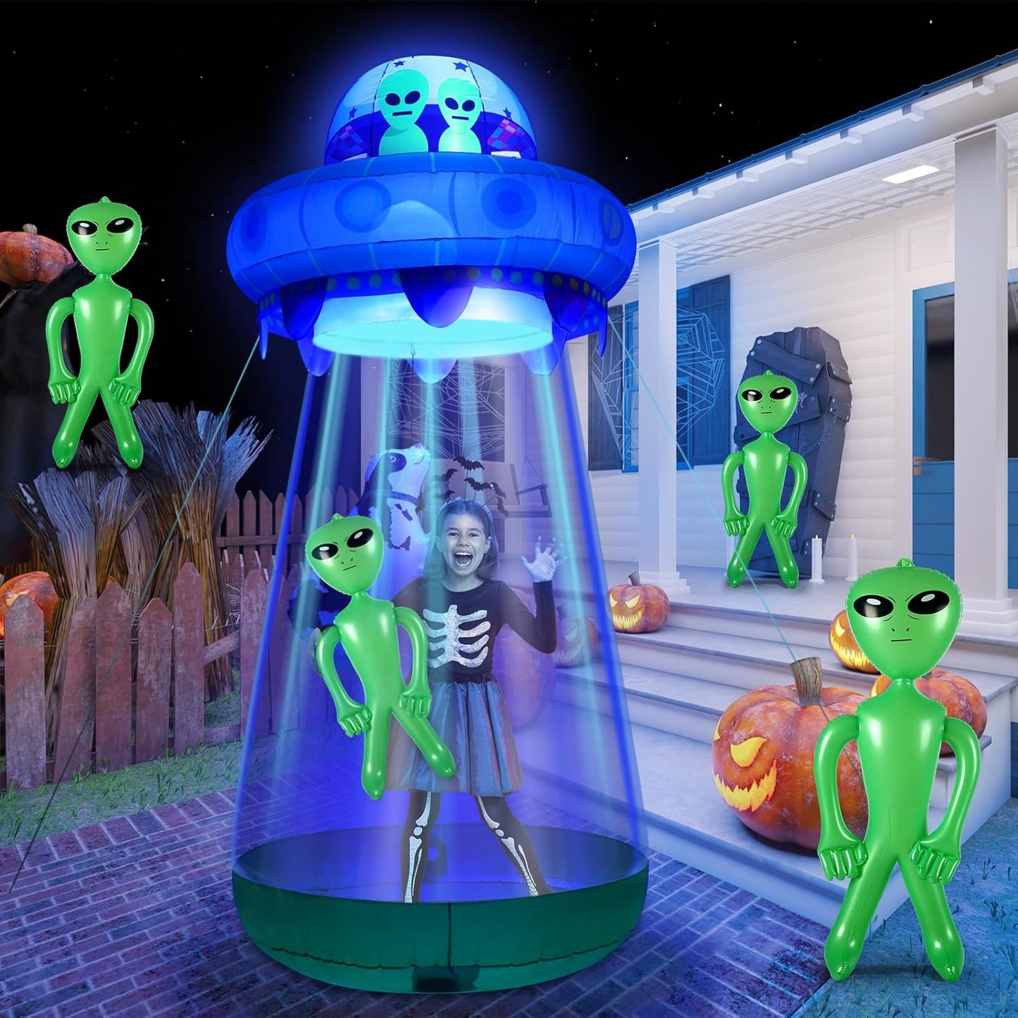 9 FT Halloween Inflatable UFO, Cow & Alien Yard Decor with LED