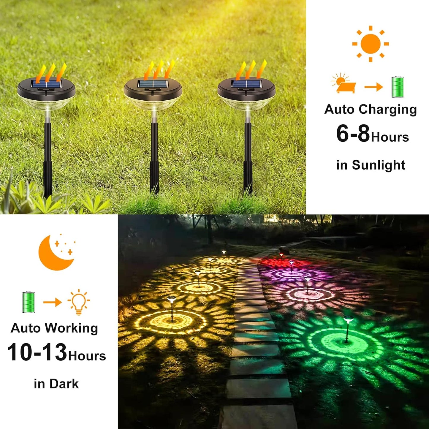 Outdoor Solar Pathway Lights: Multicolor & Warm White LED, IP67 Waterproof