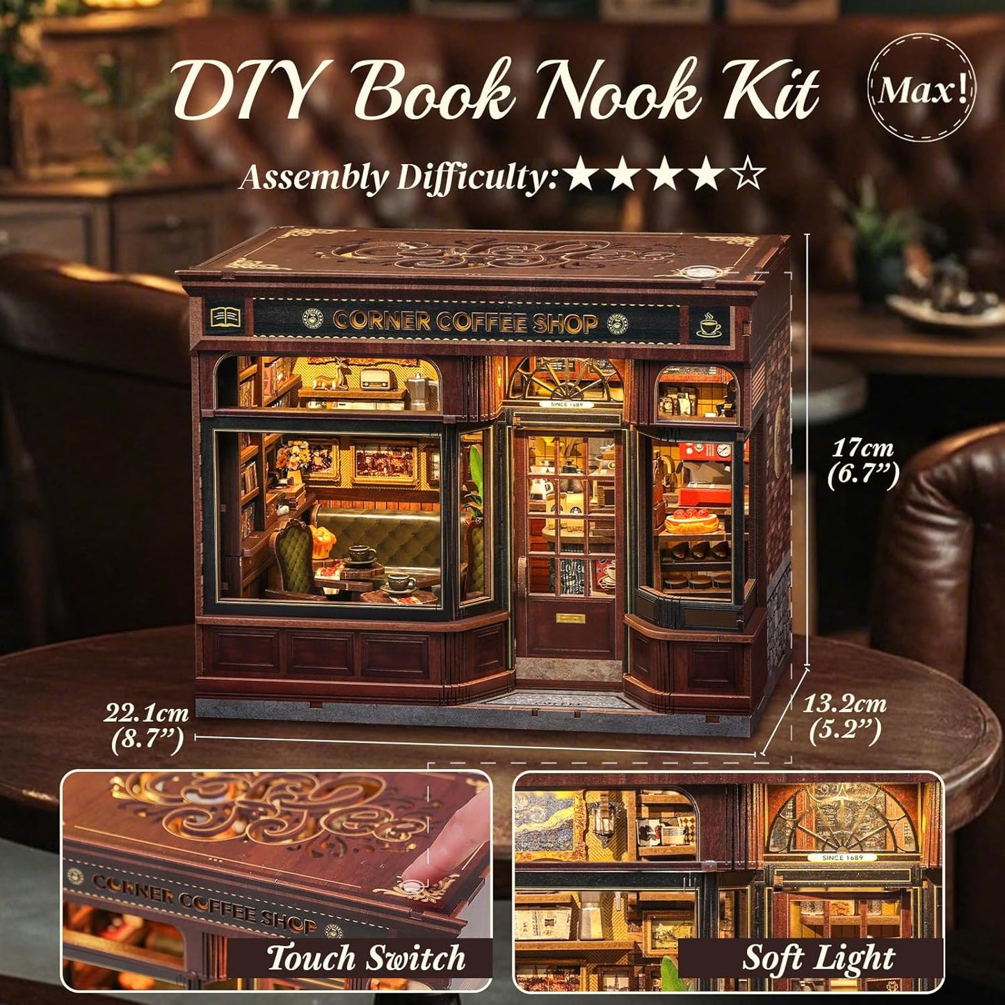 3D Wooden Puzzle Coffee Shop Kit - Bookshelf Decor