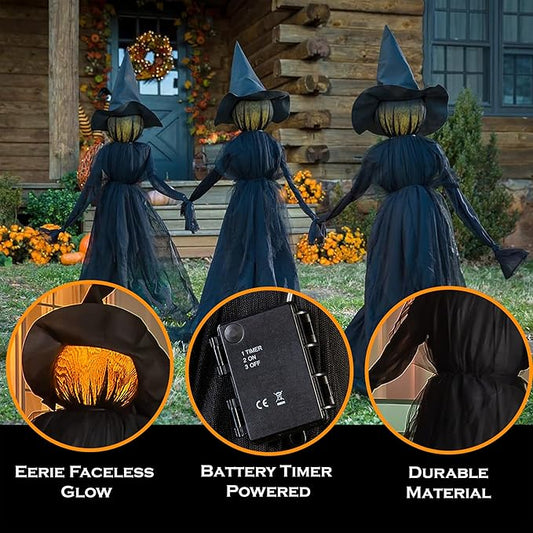 4.9 FT Light Up Witch Stakes (Set of 3) – Halloween Outdoor Decoration