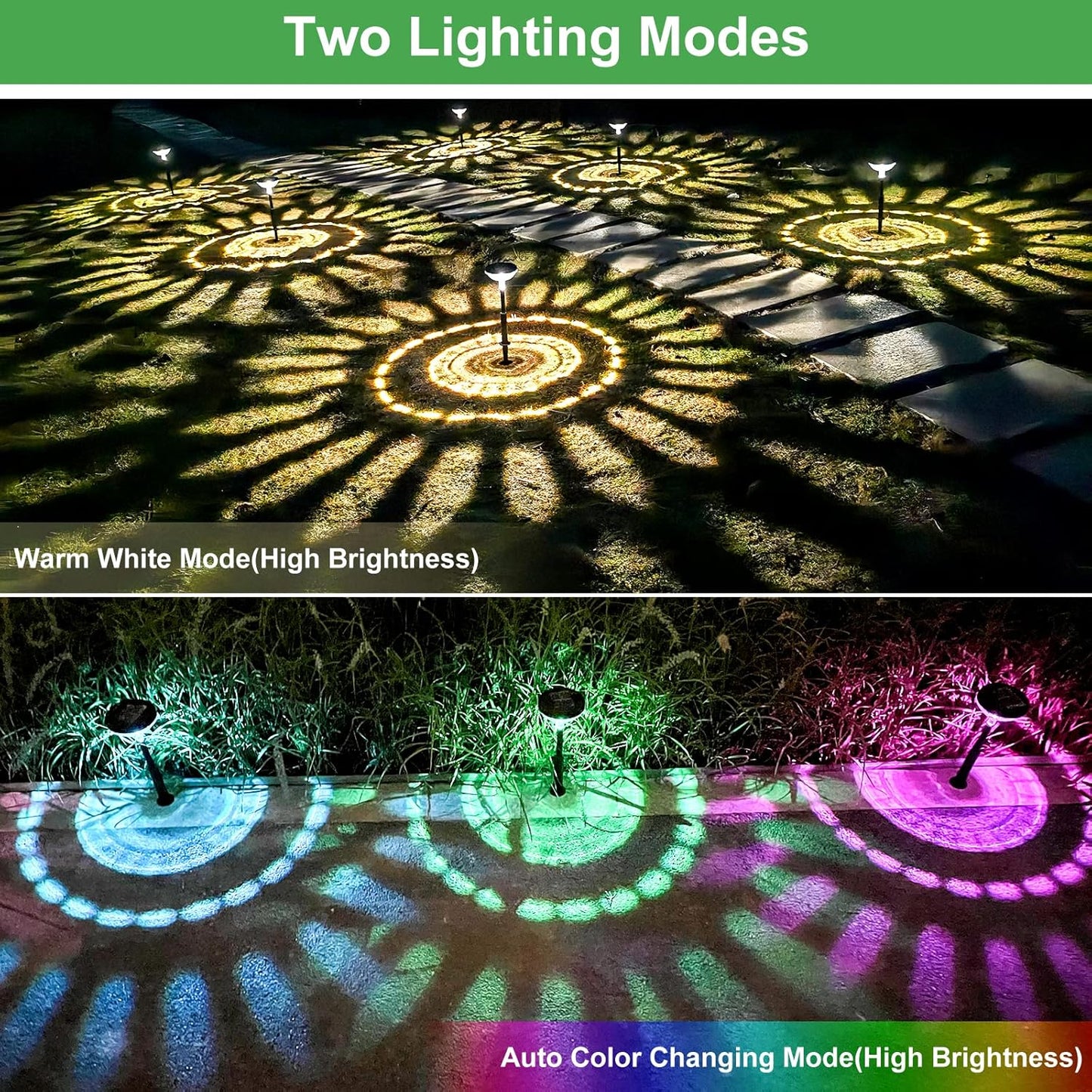 Outdoor Solar Pathway Lights: Multicolor & Warm White LED, IP67 Waterproof
