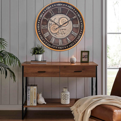 24-Inch Steampunk Metal Wall Clock with Real Moving Gears