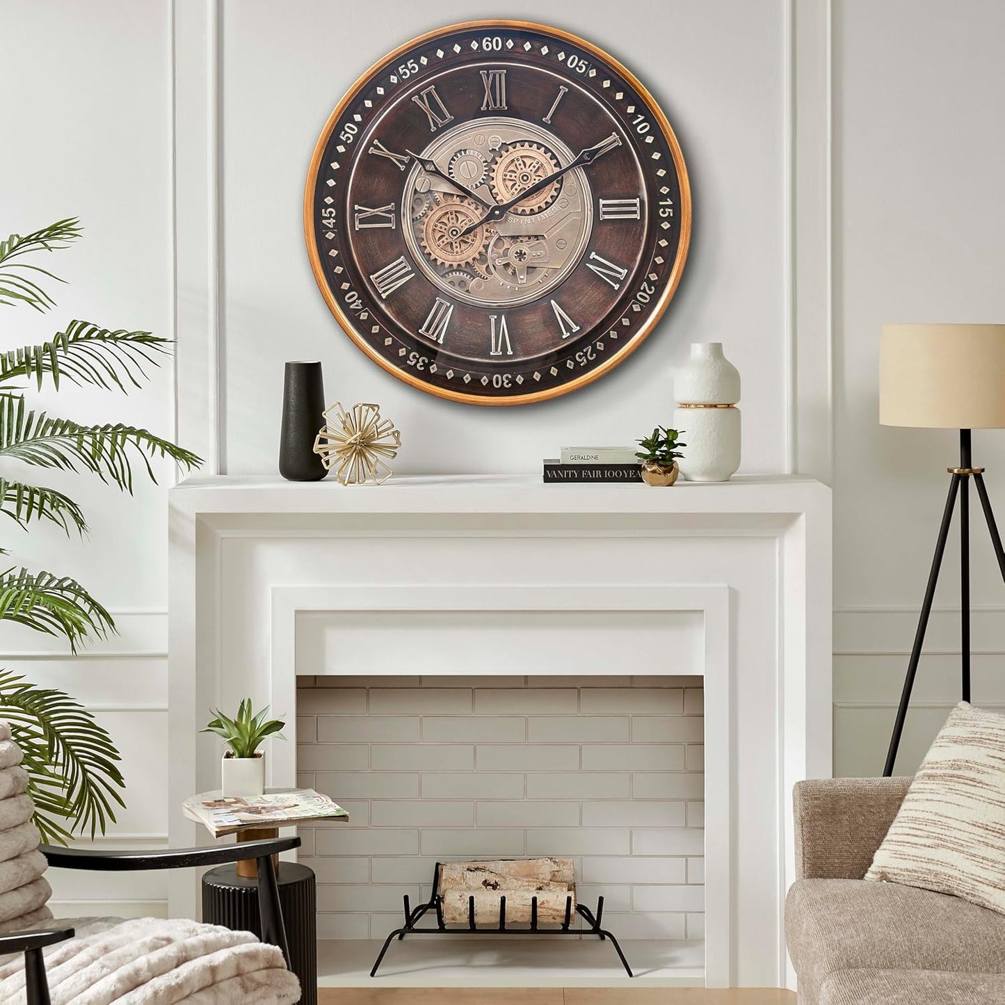 24-Inch Steampunk Metal Wall Clock with Real Moving Gears