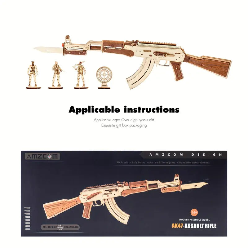 Assault Rifle Model: 3D Wooden Puzzle, DIY Craft Kit