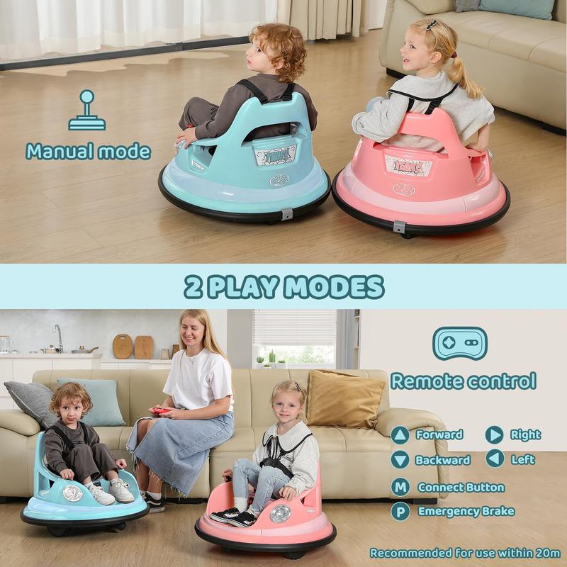 12V Electric Kids Bumper Car – 360° Spin Ride-On with Remote & LED Lights
