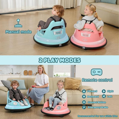 12V Electric Kids Bumper Car – 360° Spin Ride-On with Remote & LED Lights