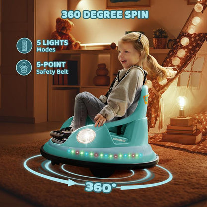 12V Electric Kids Bumper Car – 360° Spin Ride-On with Remote & LED Lights
