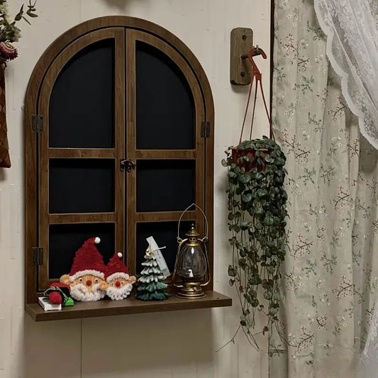 Window-Inspired Solid Wood Wall-Mounted Shelf – Multifunctional Blackboard, Ideal for Home Decor