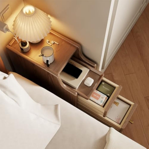 Solid Wood Nightstand with Drawer - Small Bedside Table for Bedroom